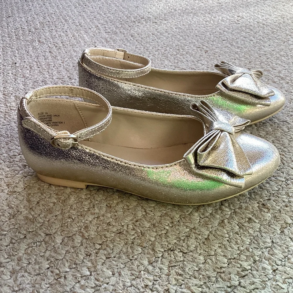 Janie and Jack Girls Metallic Gold Bow Dress Shoes
